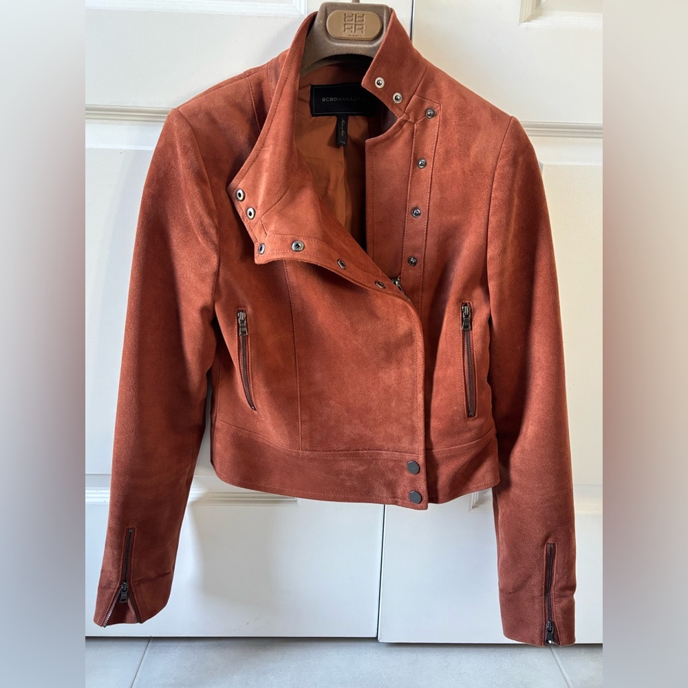 BCBC Cognac Suede moto Jacket